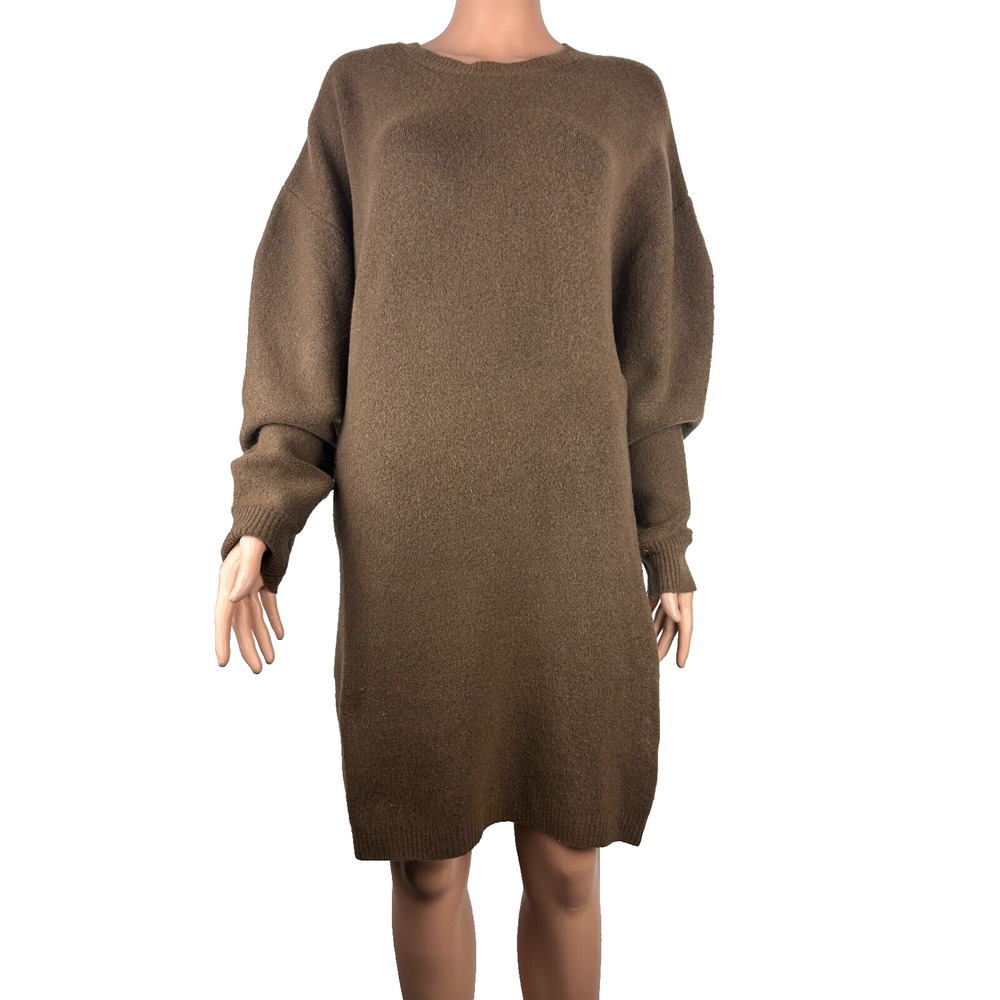 Zara Women's Voluminous Knit Rich Chocolate Colored Wool Blend Knit Dress Size L